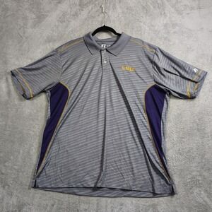 LSU Russell Athletic Polo Mens Gray‎ Purple Wings Performance Dri-Fit XL
